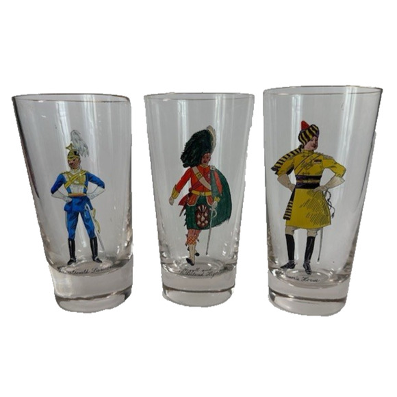 Libbey Solider Drinking Glass Tumblers w/Skinner's Horse, Highlander, Lancer VTG - Picture 1 of 16